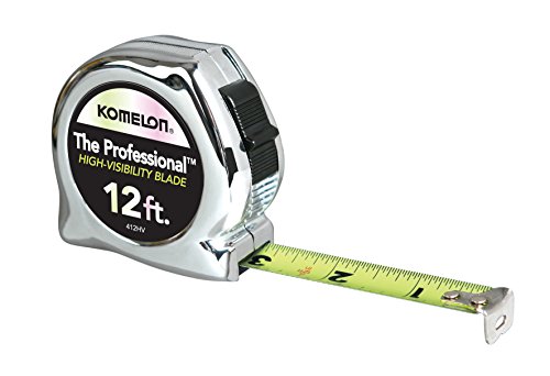 Komelon 412HV High-Visibility Professional Tape Measure, 12-Feet by 5/8-Inch, Chrome, Yellow, 12ft - Blade