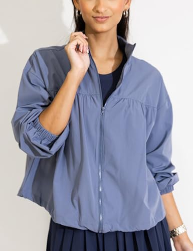 Huaqiao Womens Cropped Jackets Zip Up Lightweight Utility Anorak Coat Casual Drawstring Oversized Outfit2