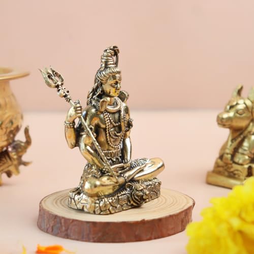 Image of The Spiritual Living Brass Meditating Lord Shiva Idol | 3 Inch | Bholenath Murti | Adiyogi Statue | God Idol Gift for Diwali | Shivji For Car Dashboard | Mahadev Murti | ॐ नमः शिवाय | Maha Shivratri |