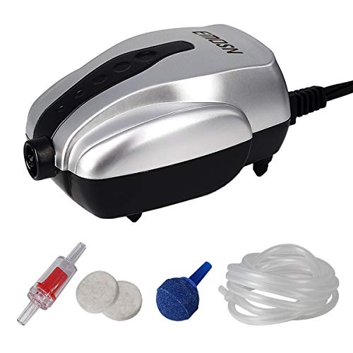 EMOSN Aquarium Air Pump for 2-10 Gallons Fish Bowl, Ultra Silent Aerator Pump, Fish Tank Bubbler with Air Stone, Silicone Tube and Check Value