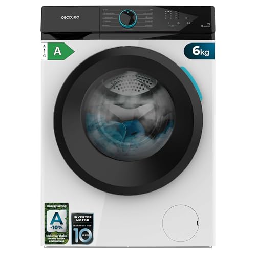 Cecotec Frontlader-Waschtrockner 6kg Bolero DressCode 6110 Inverter. 1200U/min, A, Inverter Plus Motor, SteamMax, 11 Programme, Trommelreinigung, Schnellzyklus, Startverzögerung, Stop&Go, Extra Spülen