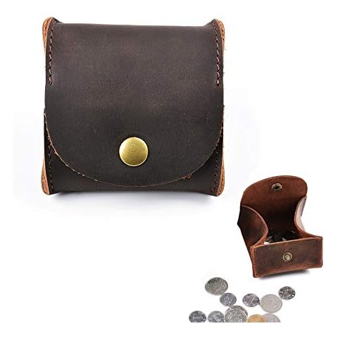 Juland Rustic Leather Moon Pocket Coin Case Genuine Leather Squeeze Coin Purse Pouch Change Holder Tray Purse Wallet for Men & Women - Dark Brown Cover