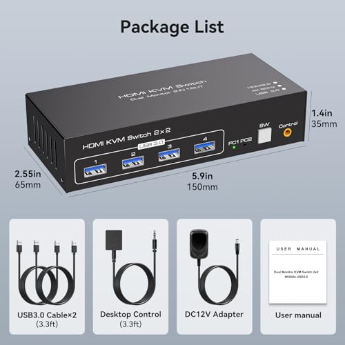 Tjcxele TJUS-01SW220 Hdmi Kvm Switch Dual Monitor 2 Computers Kvm Switch Support 4K@60Hz Usb 3.0 Kvm Switches Share Dual Monitors And 4 Usb 3.0 Ports Support Extended/Copy Mode thumb #6