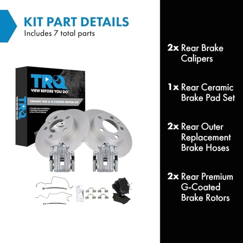 Image of TRQ Rear Brake Pad and Rotor Set Ceramic Coated Calipers Compatible with 2000-2002 2006 Audi TT 2000-2002 2006 TT Quattro 1999-2004 Volkswagen Jetta