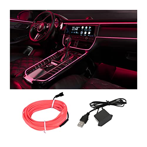 Osilly EL Wire Interior Car LED Strip Lights, USB 5V Auto Neon Light with Sewing Edge, 16FT Glowing Ambient Light for Automotive Garden, Car Accessories Electroluminescent Decoration (Pink)