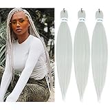 Newluyang Grey White Braiding Hair Pre Stretched 26inch 3packs Hot Water Setting Hair Extensions Professional Soft Kanekalon Synthetic Fiber Yaki Texture Crochet Hair Braids
