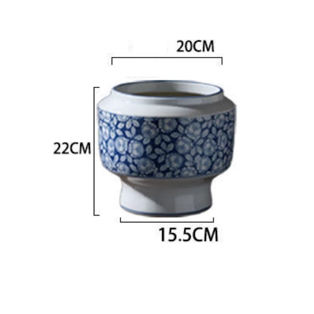 Średnica 20 cm niebieska i biała doniczka ceramiczna, duży wazon doniczka na rośliny wewnętrzna porcelanowa doniczka