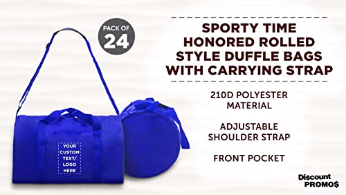 24 Sporty Duffle Bags Set - Customizable Text, Logo - Polyester, Adjustable Strap, Front Pocket, Roll Styling - Royal Blue3