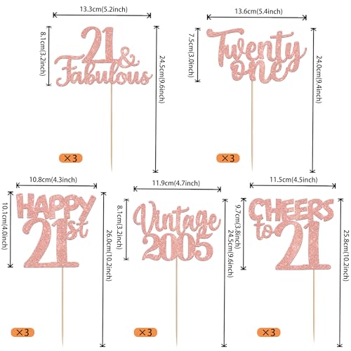 Image of 15 PCS 21st Birthday Centerpiece Sticks Twenty One Happy 21 Vintage 2005 Table Flower Centerpieces Sticks Cheers to 21 Fabulous Floral Decorations for 21st Birthday Party Supplies Rose Gold