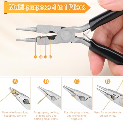 Image of ModaCraft 22 Gauge Tarnish Proof Jewelry Wire Gold (164ft /50m) + 4-in-1 Professional Jewelry Pliers Set | Fade-Resistant Copper Craft Wire for Beading DIY Jewelry Making Supplies Kit