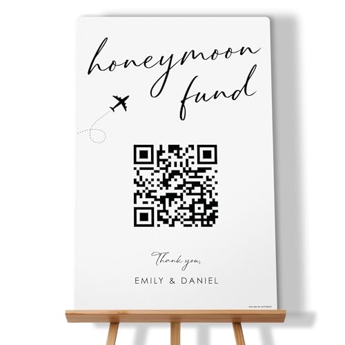 Big Dot of Happiness Personalized Honeymoon Fund Sign for Wedding Gift, Add Custom Names, Cash App QR Code Photo Tabletop Bridal Shower Decor, Premium Matte Plastic Board, 11 x 17 inches