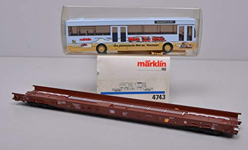 MARKLIN HO DB Depressed Low Floor 8-AXELS CAR with Loaded Bus 4745