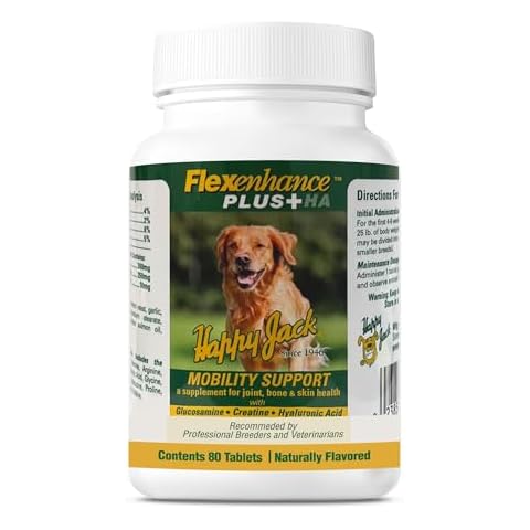 Happy Jack Flexenhance Dog Hip and Joint Supplement with Skin & Coat Support Plus (80 Chewable Tabs), Improve Flexibility & Mobility, Glucosamine, Green Lipped Mussel, Fish Oil Cover