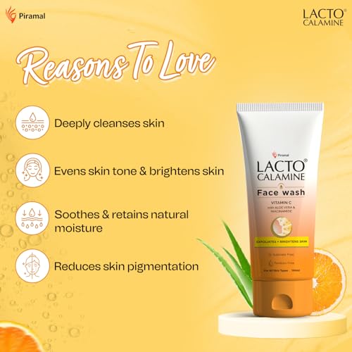 Image of Lacto Calamine Vitamin C Face Wash | Pack of 3 x 100ml | Aloe Vera & Niacinamide Face Wash for Glowing Skin | Facewash that Exfoliates Skin & Reduces Pigmentation | No Parabens, No Sulphates