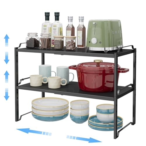 2 Pack 11” Width Expandable Kitchen Cabinet Organizer Shelves, Metal