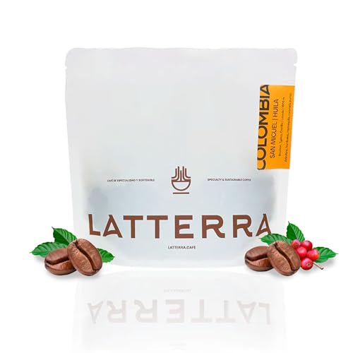 Latterra Café Especialidad en Grano Origen Colombia 1Kg - Café de Especialidad con Notas de Caramelo, Arándanos y Frambuesa - Tueste 100% Lavado de Huila San Miguel