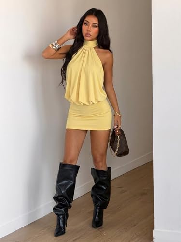 Image of SOLY HUX Women's Halter Mini Dress Y2k Backless Bodycon Club Night Cocktail Dresses