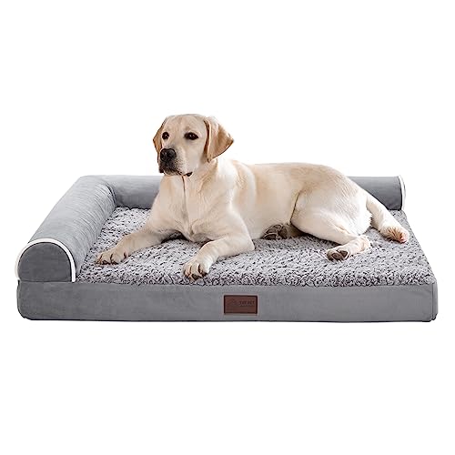 Orthopedic-Dog-Beds-for-Large-Dogs-and-Cats-with-Washable-Cover-Two-Tone-L-Chaise-Southwest-Kilim-Sofa-Pet-Bed-Faux-Fur-Velvet-Sofa-Dog-Bed-for-Comfortable-Sleep