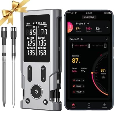 Wireless Meat Thermometer with Smart Alerts & 800Ft Bluetooth Range - 2 Probes Grill Thermometer with Standalone Base, NIST Certified ±0.5°F Accuracy, LCD Backlit Screen
