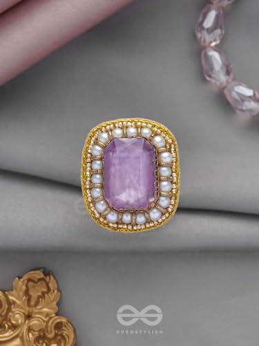 Image of SANJOYA by EVERSTYLISH Embroidered Ring for Women | Shell & Beaded Adjustable Statement Ring | Ethnic Jewelry for Weddings & Festive Occasions