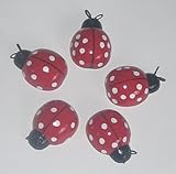 Wooden Red/ White Ladybug Wall Hangings - Set of 5