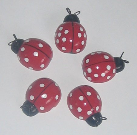 Wooden Red/ White Ladybug Wall Hangings - Set of 5