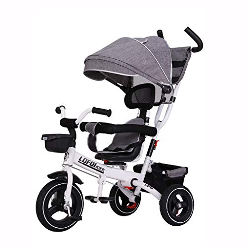 XIAOYANG Folding Baby Tricycle Multifunction Kids Bike Go Out Portable Stroller with Awning Security Fence 3 Color Options (Color : Gray)