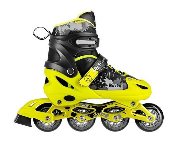 NILS Extreme Rocko - Patines en línea para adolescentes y adultos, color amarillo neón, negro, tamaño ajustable, carcasa de polipropileno de alta calidad