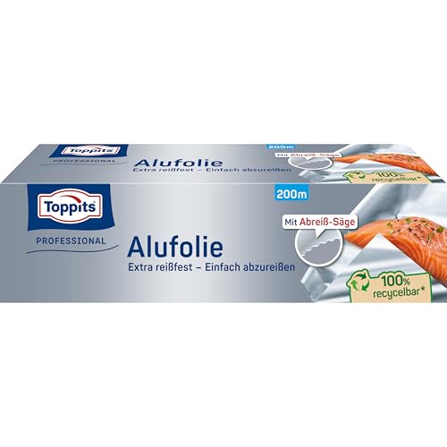 Toppits Alufolie - 1 x 200m, Extra Reißfest, Doppel-Kraft-Waben, Ideal zum Kochen, Grillen...