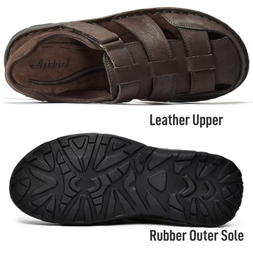 Image of Arkbird Men's Sandals, Closed Toe Leather Fisherman Outdoor Hiking Sport Shoes Summer