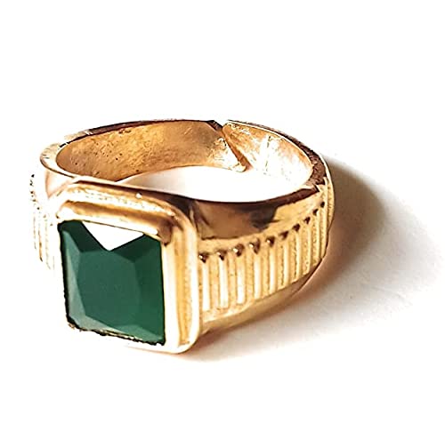 MORIE GEMS Panna Gemstone Weight 8.25 Ratti gold Coated adjustable ring Panch Dhatu For Men and Women with Lab Certificate Birthstone/Astrology/Rashi Ratan