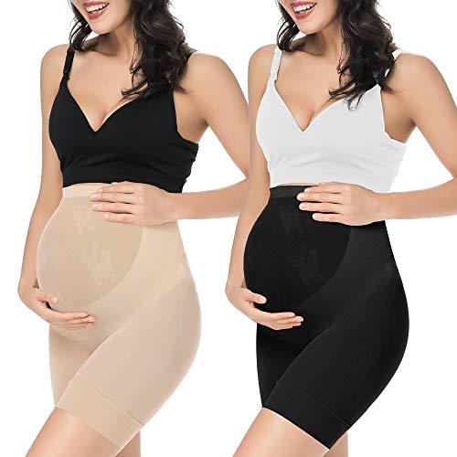 KIM S Maternity Dress Maternity Shapewear Underwear for Dresses Maternity Biker Shorts Maternity Panties Pregnancy Shapewear Faja para Embarazada Maternity Slips for Under Dresses Nude Black Medium