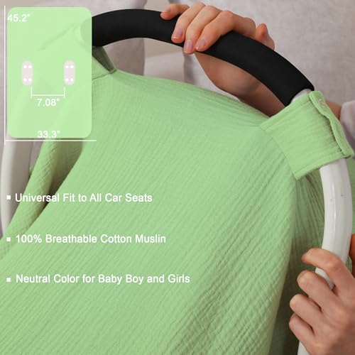 Image of 100% Muslin Cotton Car Seat Cover Baby, Carseat Canopy Cover, Universal Fit Stroller Covers for Boys and Girls (City Green)