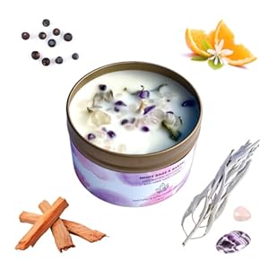 White Sage and Santal Smudge Candle with Rose Quartz and Amethyst Gemstone Crystals 7.8 oz Made with Natural Soy Wax Scented with Essential and Fragrance Oils (Rose, White) White Sage and Santal Smudge Candle with Rose Quartz and Amethyst Gemstone Crystals 78 oz Made with Natural Soy Wax Scented with Essential and Fragrance Oils Rose White
