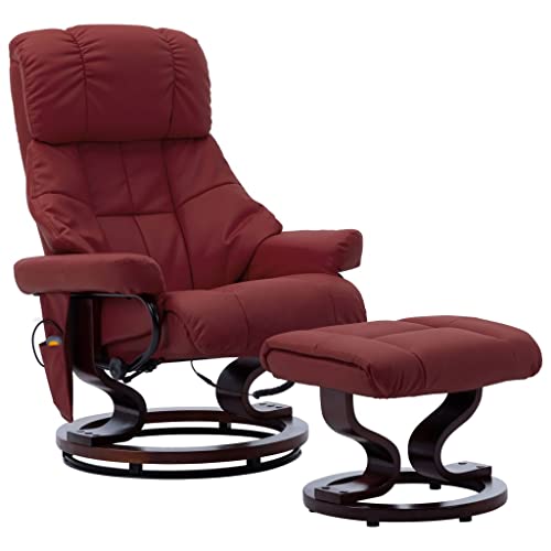 KOIECETA Bugholz Massagesessel mit Fußhocker Heizfunktion Relaxsessel Fernsehsessel TV Sessel Relaxliege Liegesessel Ruhesessel Braun Kunstleder (Weinrot) Cover