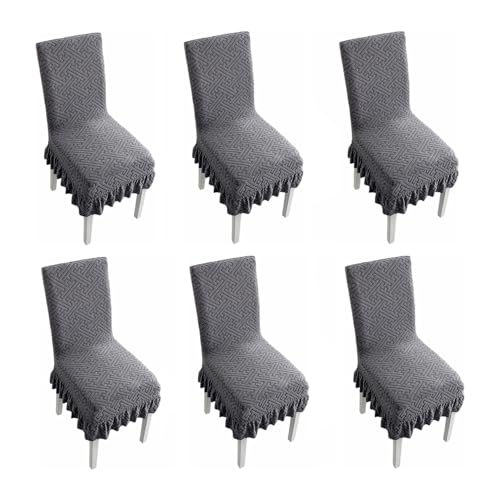 Momooda Funda para Silla de Comedor con Respaldo Alto y Cojín de Esponja Pack 6, Lavables y Elásticas, Universales para Bodas Fiestas, Gris