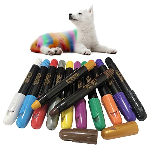 OPVTRL Pet Hair Chalk Paint Pens 12 Colors,Temporary Hair Colors Dye for Dogs,Cats & Horses,Safe and Non-Toxic & Washable