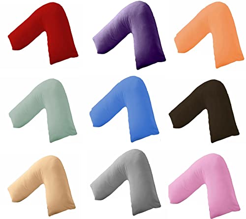 London Dream 2-Pack Plain V Shape Pillows 25 Colors Choice (73 x 34 cm) Complete V-Shaped Pillow Cover with Inner Cushion, For Maternity Nursing Orthopedic Body Support Pillows (Mid Blue)