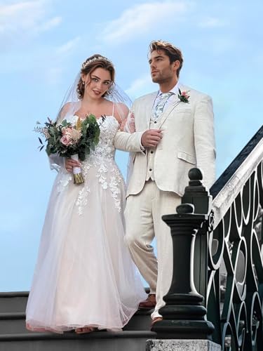 Men's Linen Suit 3 Piece Summer Slim Fit Blazer Set for Beach Weddings Parties Casual Business Jacket Vest Pants2