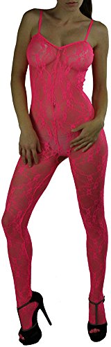 Image of ToBeInStyle Women's Bodystocking Crotchless Peek-A-Boo Fishnet Lace Bodysuit