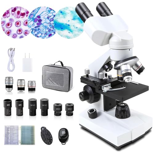 Image of Compound Binocular Microscopes 40X-2000X with Microscope Prepared Slides 30p,for Kids Students Adults, Microscope Accessories, Wire Camera Shutter, for School CX1012