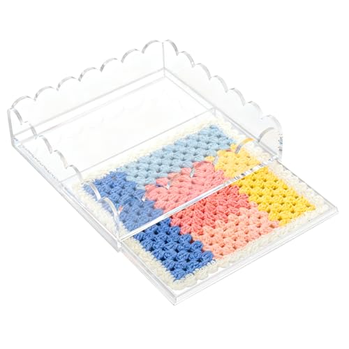 Acrylic Trays for Needlepoint 4 x 4 Scalloped Acrylic Tray with Drawer for Insert Needlepoint Photos Art Fabric Napkin Messages Display Basket Decorative Tray Gift for Home Office