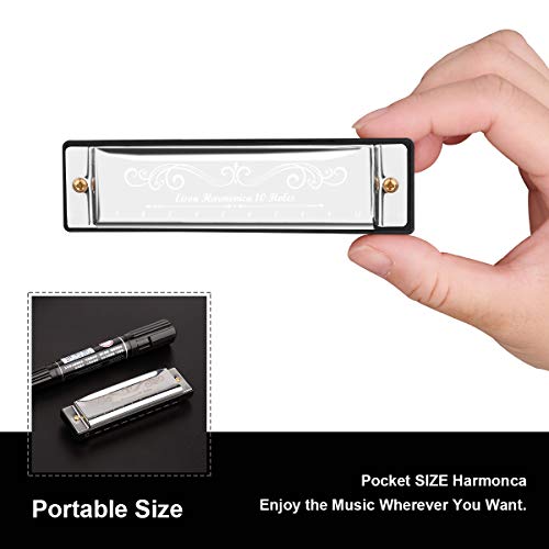 Eison Harmonica Diatonic Harmonica Key of C Standard 10 Hole 20 Tones with Case, Mini Harmonica for Beginners Starters Gift, Silver, 1 Pack