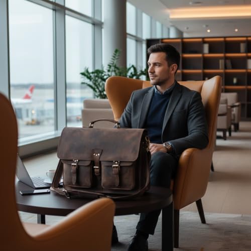Bolso mensajero vintage de cuero para hombre y mujer miniatura 2