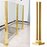Gold Glass Panel Clamp Stair Banister Post for Indoor Stair Outdoor Steps Square Glass Railing Post Easy to Install 304 Stainless Steel Deck Balusters System Three Types Available(Corner Post,Height-9