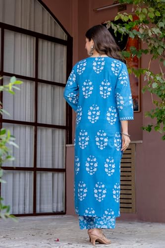 Image of PARTHVI Women's Pure Cotton Printed Straight Kurta Set with Palazzo Pants & Dupatta- Ethnic Wear, Green