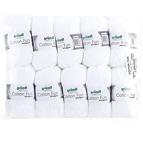 Gründl Cotton Fun laine, coton, Coton, Blanc, 27.00 x 11.00 x 07.00 cm,10 unités - Lot de 10