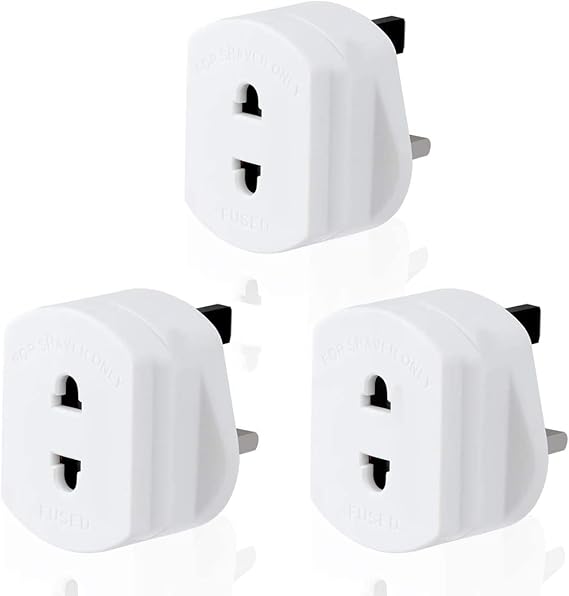 JTWMY 3 Pack Toothbrush/Shaver Plug Adaptor UK Charger, White 2 Pin US/EU To 3 Pin UK Fused Plug