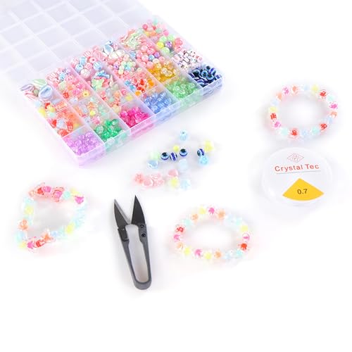 Image of ambitieux DIY Bracelet Making Kit - 24 Colorful Beads, 10m Elastic Thread, Jute Bag, and Cutter - Gift for Girls Birthdays (Double Beads Multicolor)
