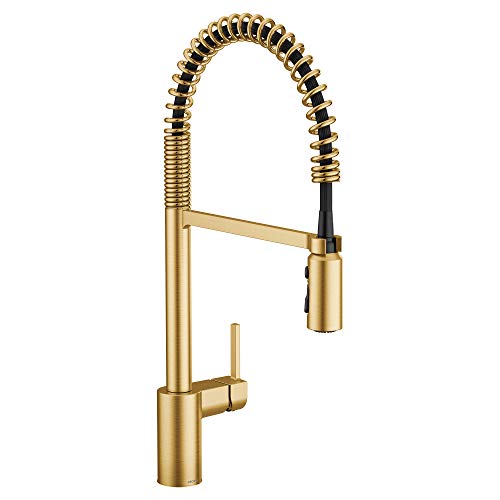 Moen 5923BG Align One Handle Pre-Rinse Spring Pulldown Kitchen Faucet with Power Boost, Brushed Gold
